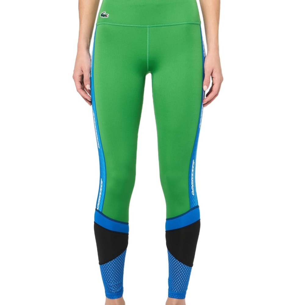 Lacoste Women’s SPORT Logo Stripe Leggings green blue XS